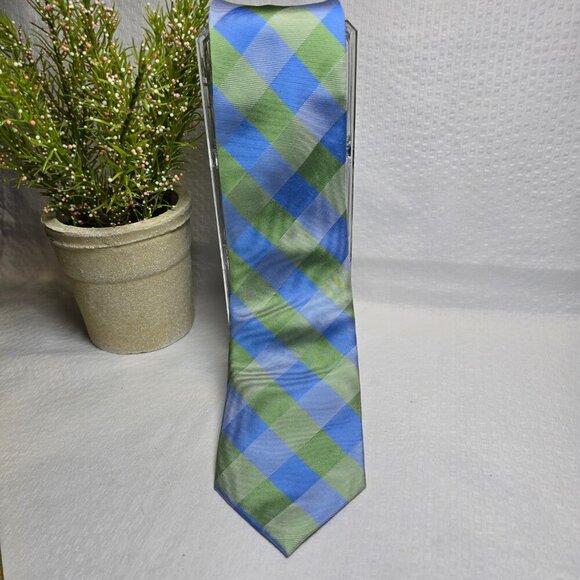 NAUTICA MENS BLUE AND GREEN BOLD PLAID TIE 100% SILK EUC - Picture 1 of 6